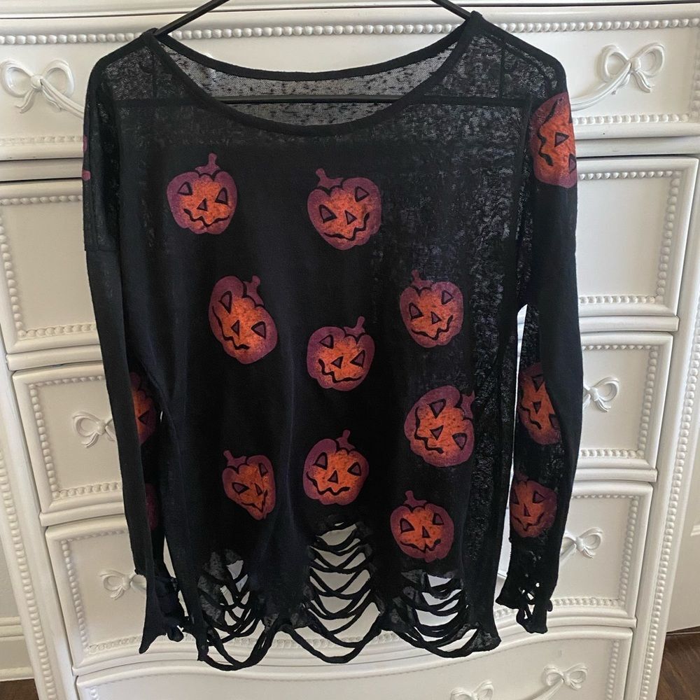 Halloween Pumpkin Print Long Sleeve Shirt 🎃